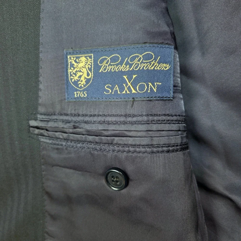 Brooks Brothers Saxxon Wool 1818 Madison Blazer Mens 42L Dark Blue Herringbone